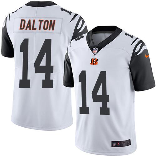 Nike Bengals #14 Andy Dalton White Men's Stitched NFL Limited Rush Jersey - Click Image to Close